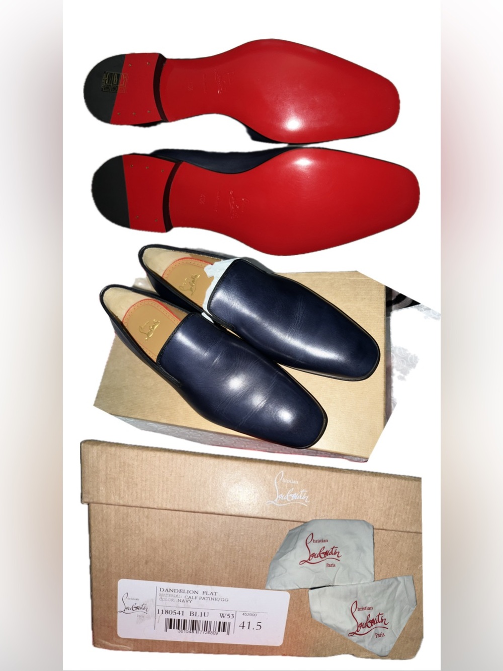 Christian Louboutin | BRAND NEW | 41.5 | Navy Leather Slip-On Loafers
